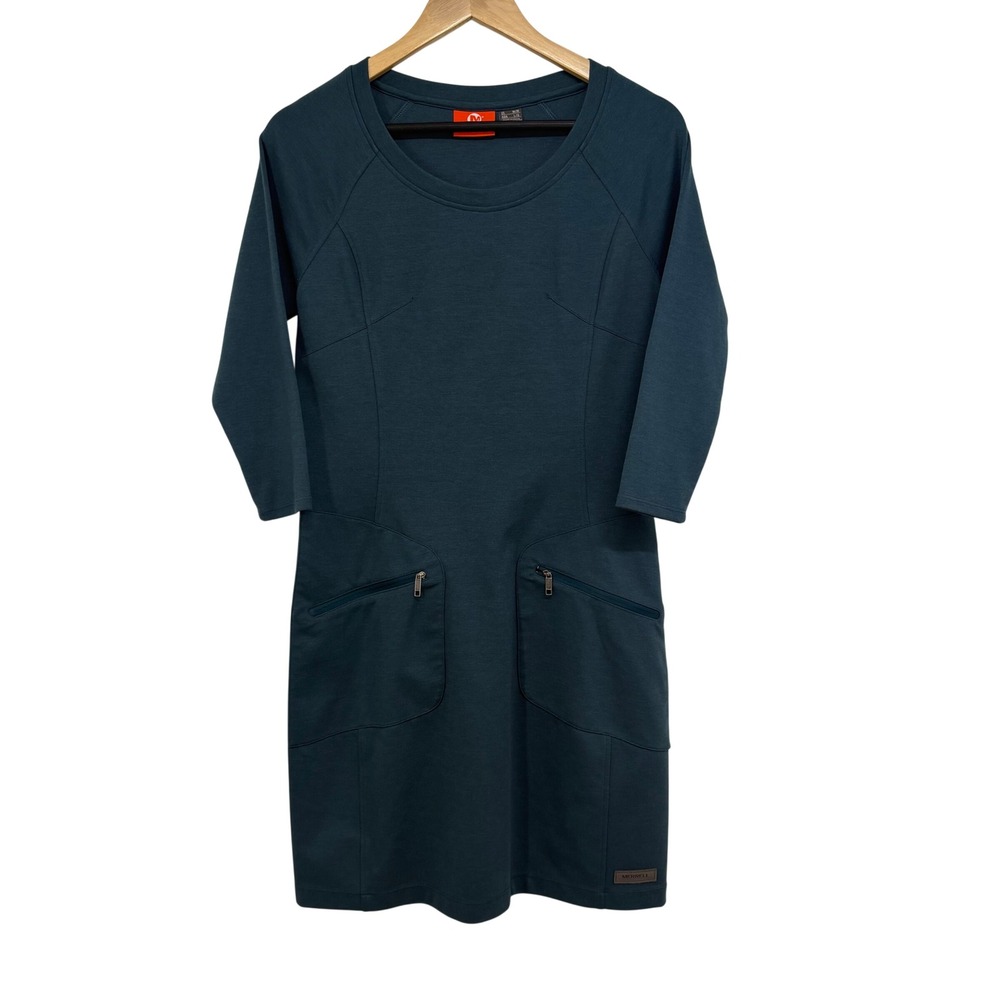 Merrell Womens Teal Blue 3/4 Sleeve Zipper Pocket Outdoor Travel Dress Size L